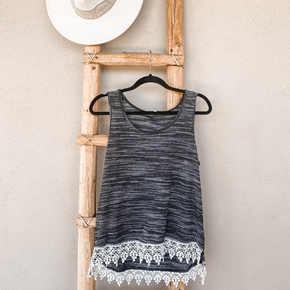 Umgee black and grey womens lace tank top | size medium